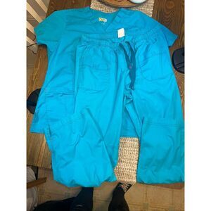 Wink Wonder Flex Women's Large Scrub Top & Pants Set  Turquoise aqua Nursing